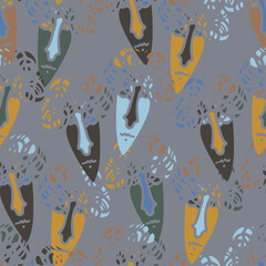 Vector seamless pattern illustration design of abstract lined surreal faces