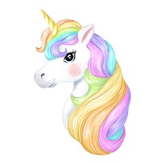 Cute unicorn on white background. Children illustration. © Ann Lou