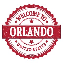 WELCOME TO ORLANDO - UNITED STATES, words written on red stamp