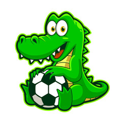 cute crocodile playing ball, funny mascot vector illustration