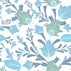 Fototapeta na wymiar Silver vegetable seamless pattern. Cool ornament. Interlacing of branches and flowers. Background illustration. Elegant fashionable. Flat isolated background. Vector