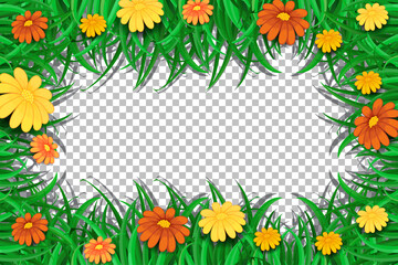 Obraz premium Flowers and leaves frame template on transparent background