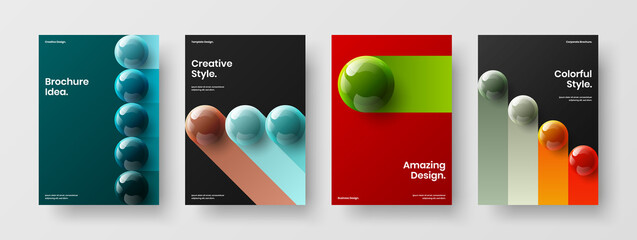 Premium poster A4 vector design template set. Colorful 3D spheres corporate brochure concept bundle.