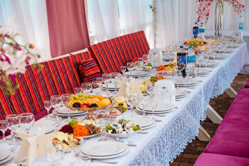 Festive table on the restaurant terrace