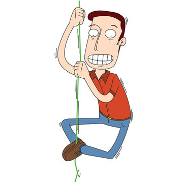 man climbing a rope bravely