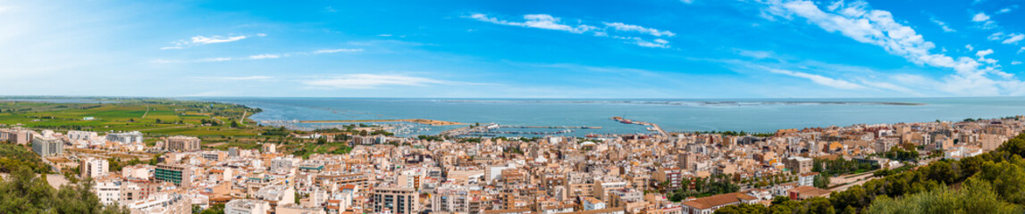 Panoramic View of day of Sant Carles de la Rapita and the Mediterranean Sea by day.