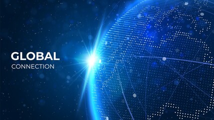 Globe network illustration. Technology digital 3d globe. Digital earth map background. Connection data concept.