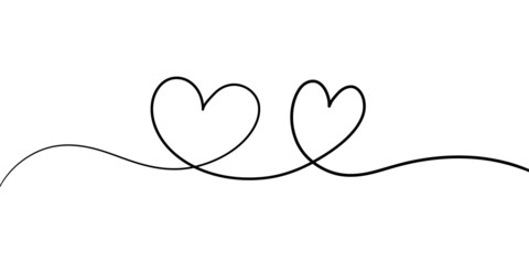 One continuous line hearts. Hand drawn minimal love icon contemporary style, doodle single line romance symbol. Vector art