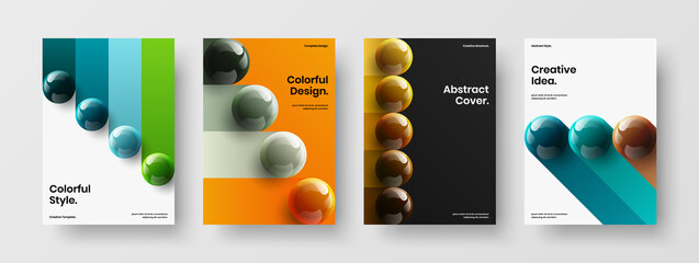 Clean realistic balls poster concept set. Fresh cover design vector illustration collection.