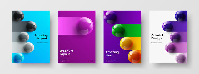 Fresh corporate cover design vector template collection. Minimalistic 3D balls leaflet concept set.