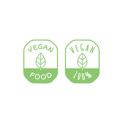 Vegan food and products vector label icon set. 100 % vegan circle sticker set.