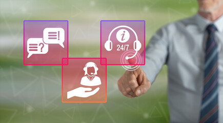 Man touching a customer service concept