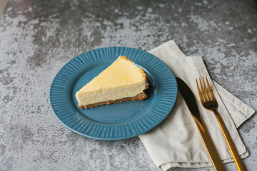 Bakery products. A piece of homemade cheesecake. Dessert.