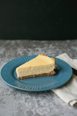 Bakery products. A piece of homemade cheesecake. Dessert.