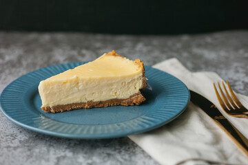 Bakery products. A piece of homemade cheesecake. Dessert.