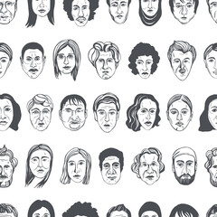 People's faces. Vector  pattern.