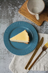 Bakery products. A piece of homemade cheesecake. Dessert.