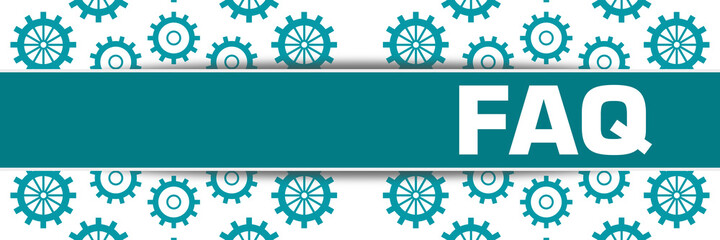 FAQ - Frequently Asked Questions Turquoise Gears Texture Circular Horizontal Text 