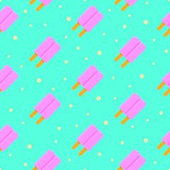 pastel pink ice cream seamless pattern on blue background