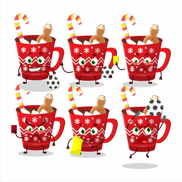 Hot chocolate with gingerbread cartoon character working as a Football referee