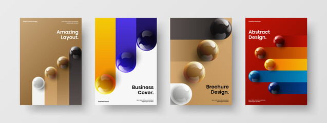 Amazing annual report vector design template set. Modern 3D spheres company identity layout collection.