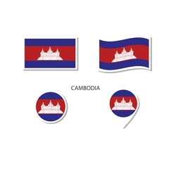 Cambodia flag logo icon set, rectangle flat icons, circular shape, marker with flags.