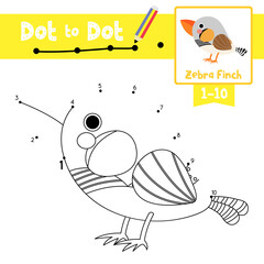 Dot to dot educational game and Coloring book Zebra Finch bird animal cartoon character vector illustration