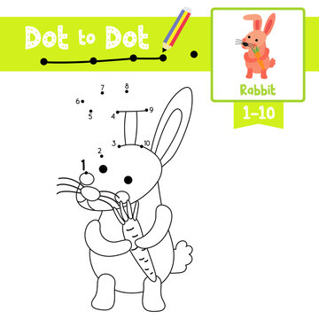 Dot to dot educational game and Coloring book Pink Rabbit holding carrot animal cartoon character vector illustration