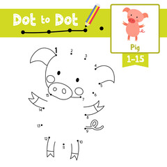 Dot to dot educational game and Coloring book Standing Pig animal cartoon character vector illustration