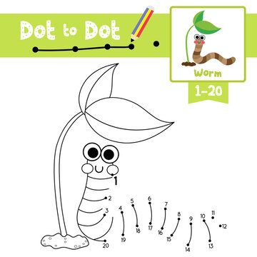 Dot to dot educational game and Coloring book Happy Worm animal cartoon character vector illustration
