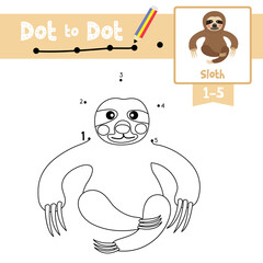 Dot to dot educational game and Coloring book Sitting Sloth animal cartoon character vector illustration