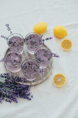 Fresh lavender lemonade on marble tray.