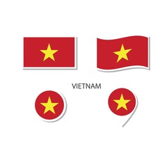 Vietnam flag logo icon set, rectangle flat icons, circular shape, marker with flags.