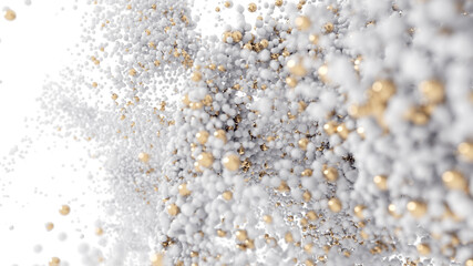 Abstract background of white and gold spheres on a white background