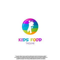 kids food logo design, kids logo holding a spoon and fork, kids jumping in a circle vector, Graphic, modern, element