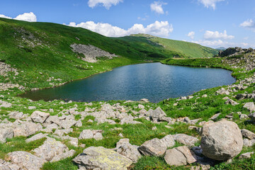 Brebeneskul lake in the Carpathian mountains Ukraine. Montenegrin ridge