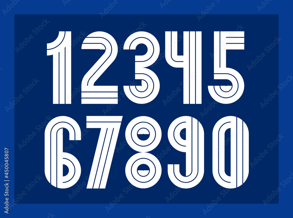 Poster geometric numbers set, vector digits, retro 90s style trendy numerals made with geometry elements, l