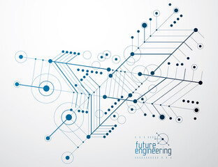 Engineering technological vector wallpaper made with circles and lines. Modern geometric composition can be used as template and layout. Abstract technical background.