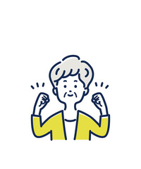 ガッツポーズをする白髪のシニア女性のイラスト素材