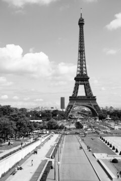 Eiffel Tower. France black white.