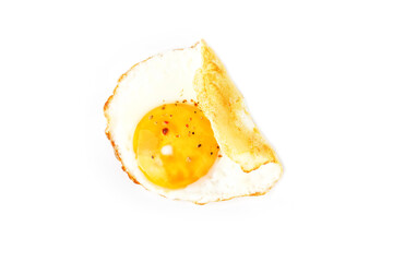 Fried Egg On White Background. Flat Lay.