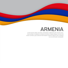 Abstract waving armenia flag. Paper cut style. Creative background for design of patriotic holiday card. National poster. State armenian patriotic cover, flyer. Vector tricolor design