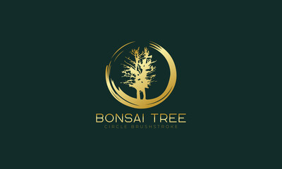 Luxury bonsai tree logo design vector template 