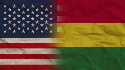 Bolivia and United States America Flags Together, Crumpled Paper Effect Background 3D Illustration