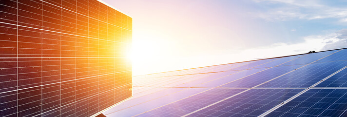 Photovoltaic panel with sunlight at noon background, concept for storing and using the powor from...