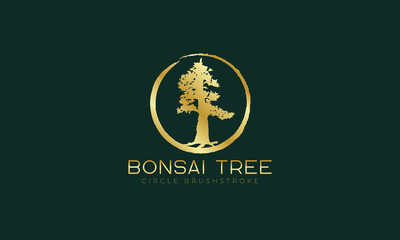 Luxury bonsai tree logo design vector template 