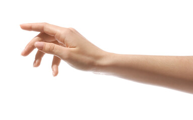 Female hand on white background