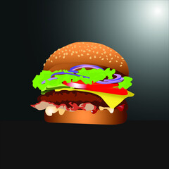 hamburger on black background