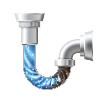 Vector silver drain pipe clog with liquid cleaner