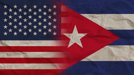 Cuba and United States America Flags Together, Crumpled Paper Effect Background 3D Illustration